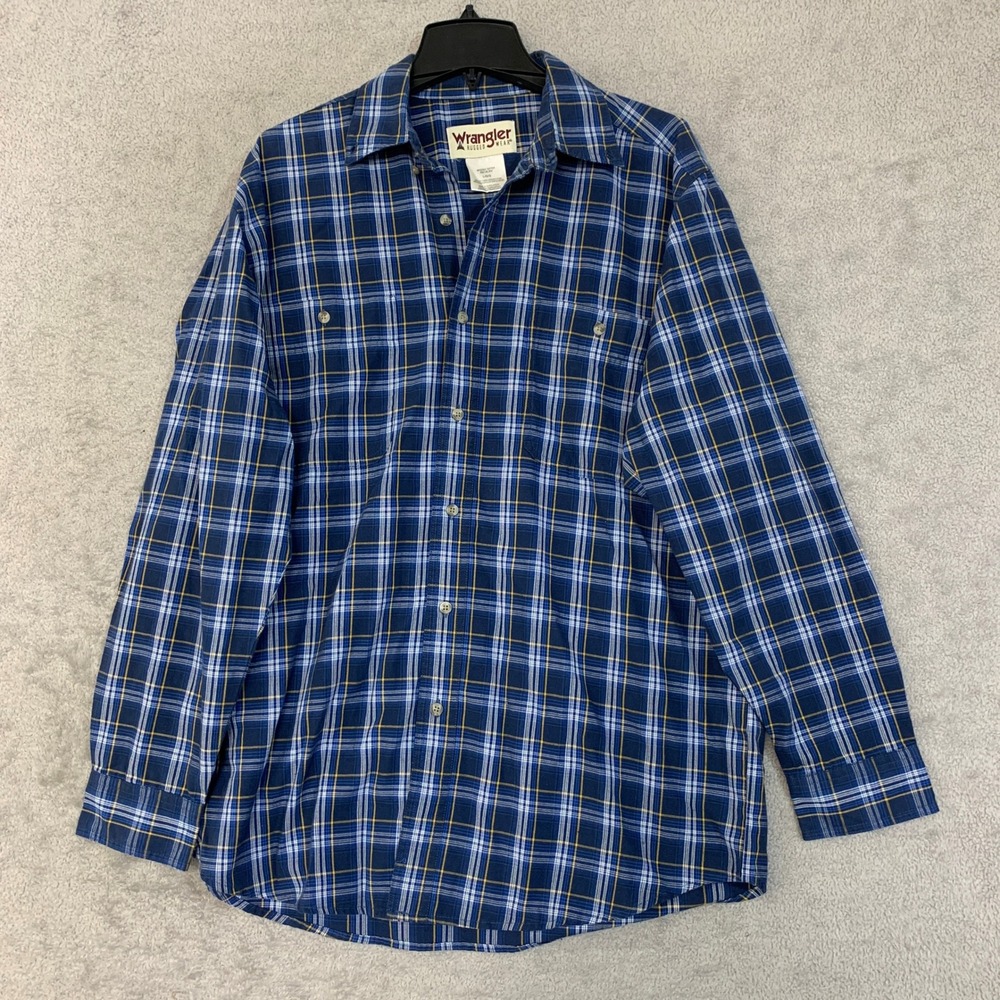 Wrangler Men's L Blue Plaid Button up Shirt Cotton Blend